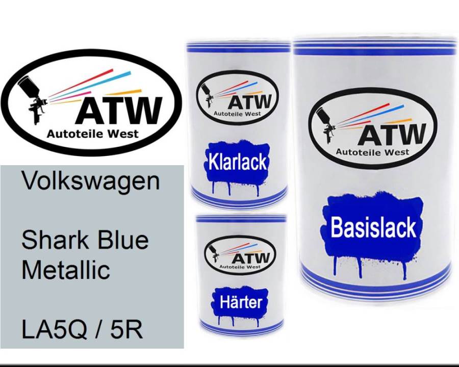 Volkswagen, Shark Blue Metallic, LA5Q / 5R: 500ml Lackdose + 500ml Klarlack + 250ml Härter - Set, von ATW Autoteile West.